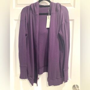 NEW Mododoc Small Purple Aubergine Waffle Knit Open Cardigan Hooded Sweater